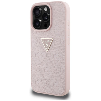 Deksel for Apple iPhone 16 Pro, Guess, Hot Stamp 4G Pattern Triangle Logo, Rosa