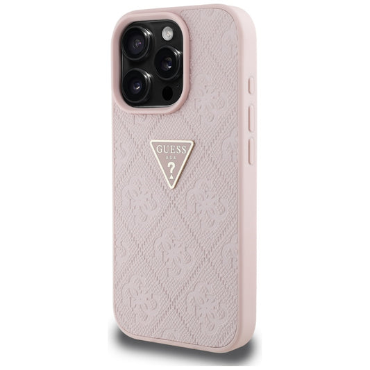 Deksel for Apple iPhone 16 Pro, Guess, Hot Stamp 4G Pattern Triangle Logo, Rosa