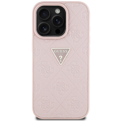 Deksel for Apple iPhone 16 Pro, Guess, Hot Stamp 4G Pattern Triangle Logo, Rosa