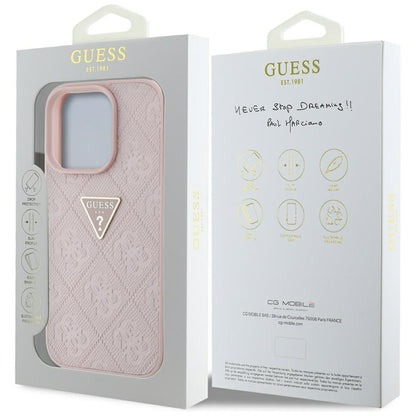Deksel for Apple iPhone 16 Pro, Guess, Hot Stamp 4G Pattern Triangle Logo, Rosa