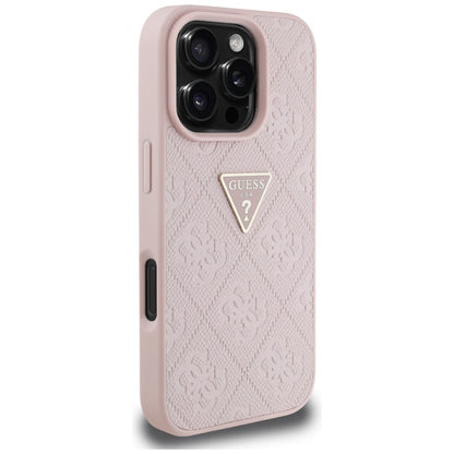 Deksel for Apple iPhone 16 Pro, Guess, Hot Stamp 4G Pattern Triangle Logo, Rosa