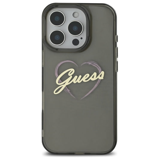 Deksel for Apple iPhone 16 Pro, Guess, IML Heart, Svart