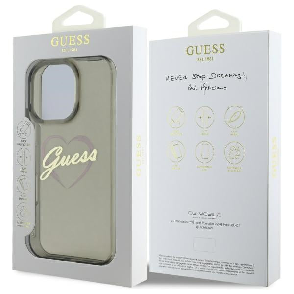 Deksel for Apple iPhone 16 Pro, Guess, IML Heart, Svart