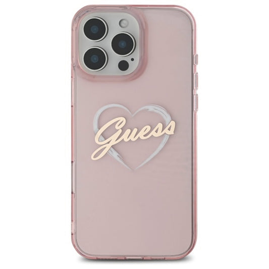 Deksel for Apple iPhone 16 Pro, Guess, IML Heart, Rosa