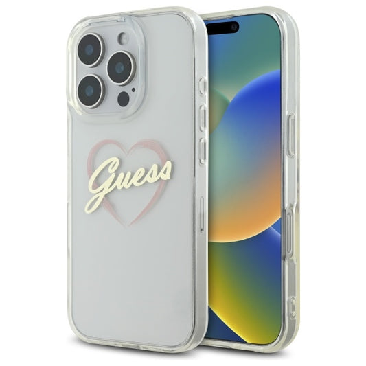 Deksel for Apple iPhone 16 Pro, Guess, IML Heart, Gjennomsiktig