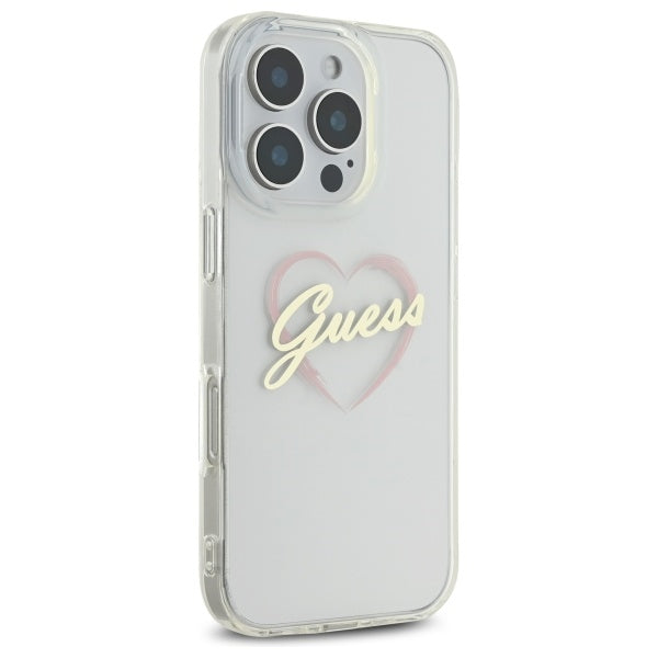Deksel for Apple iPhone 16 Pro, Guess, IML Heart, Gjennomsiktig