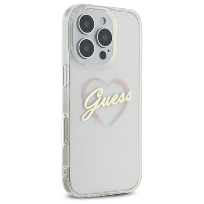 Deksel for Apple iPhone 16 Pro, Guess, IML Heart, Gjennomsiktig