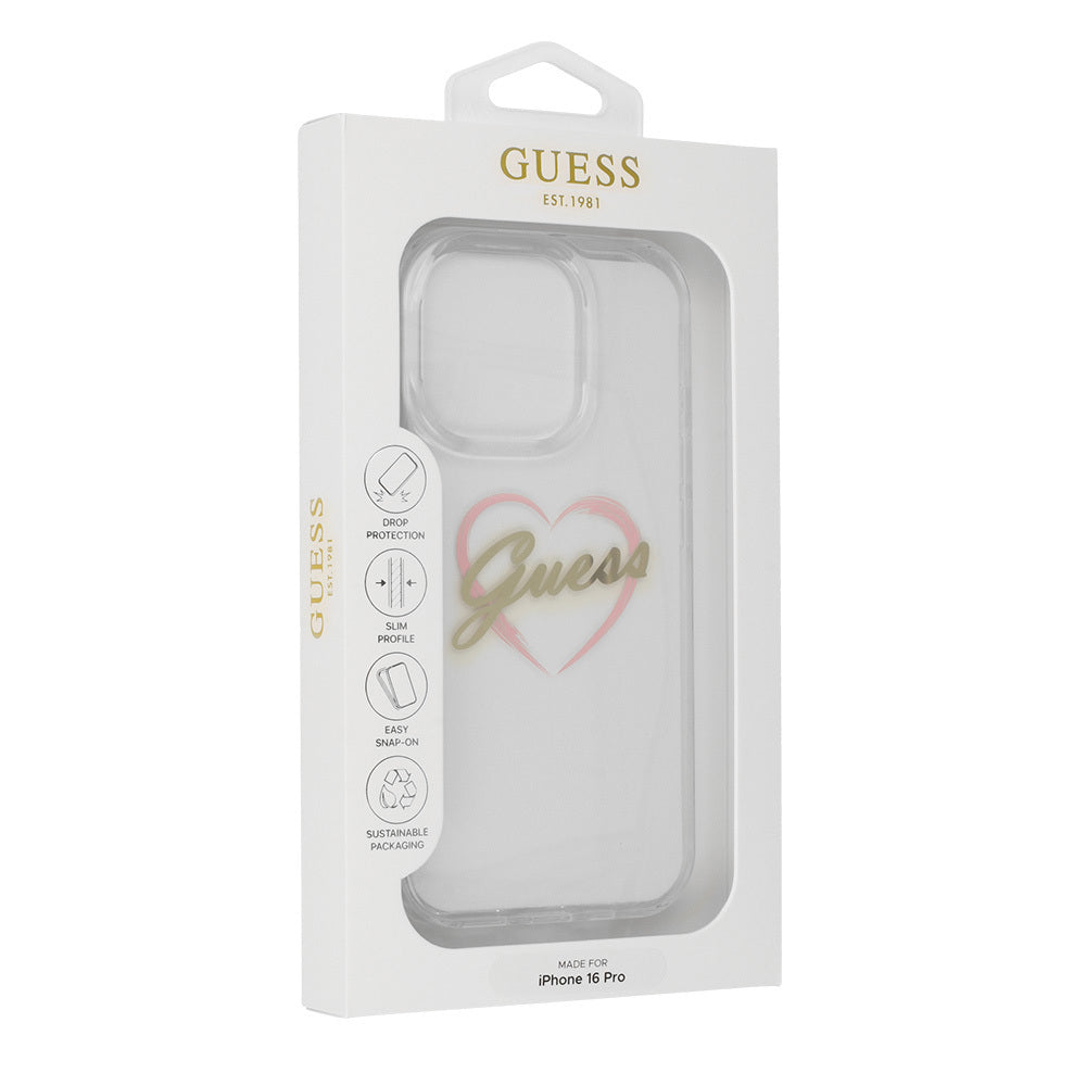 Deksel for Apple iPhone 16 Pro, Guess, IML Heart, Gjennomsiktig