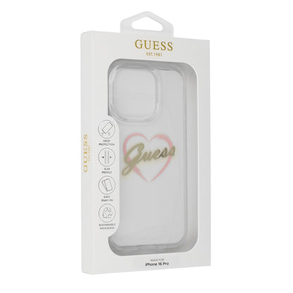 Deksel for Apple iPhone 16 Pro, Guess, IML Heart, Gjennomsiktig