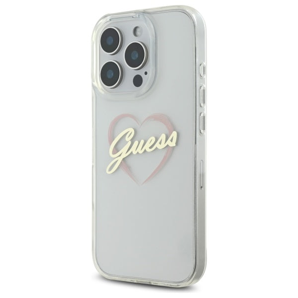 Deksel for Apple iPhone 16 Pro, Guess, IML Heart, Gjennomsiktig
