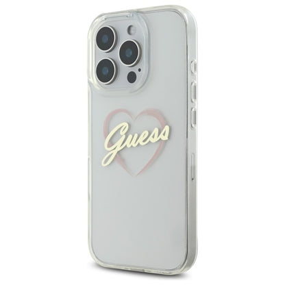 Deksel for Apple iPhone 16 Pro, Guess, IML Heart, Gjennomsiktig