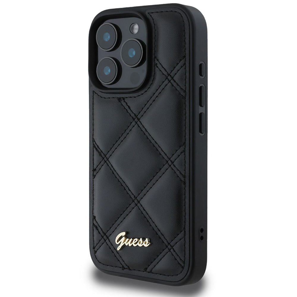 Deksel for Apple iPhone 16 Pro, Guess, Quilted Metal Logo, Svart