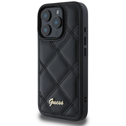 Deksel for Apple iPhone 16 Pro, Guess, Quilted Metal Logo, Svart