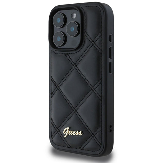 Deksel for Apple iPhone 16 Pro, Guess, Quilted Metal Logo, Svart