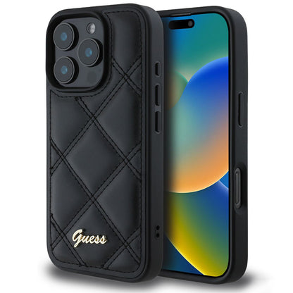 Deksel for Apple iPhone 16 Pro, Guess, Quilted Metal Logo, Svart