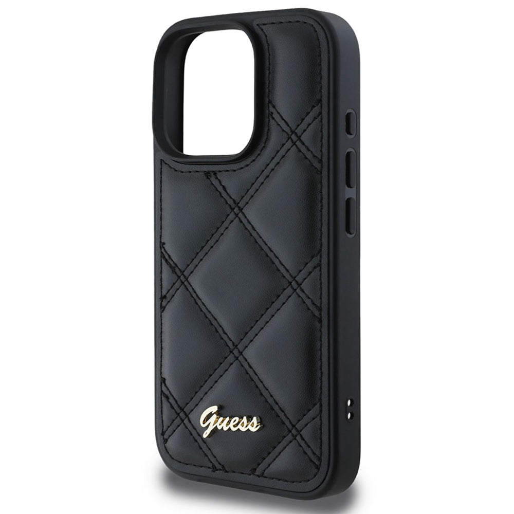 Deksel for Apple iPhone 16 Pro, Guess, Quilted Metal Logo, Svart
