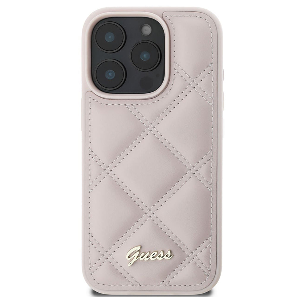 Deksel for Apple iPhone 16 Pro, Guess, Quilted Metal Logo, Rosa