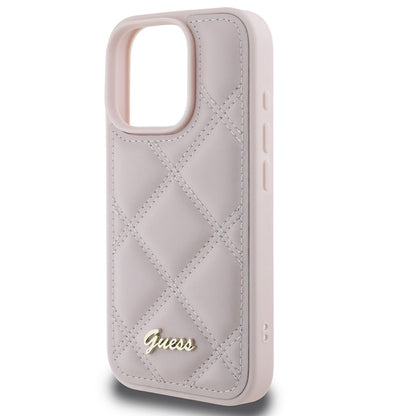 Deksel for Apple iPhone 16 Pro, Guess, Quilted Metal Logo, Rosa