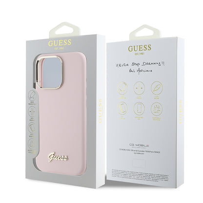 Deksel for Apple iPhone 16 Pro, Guess, Script Metal Logo & Frame, Rosa