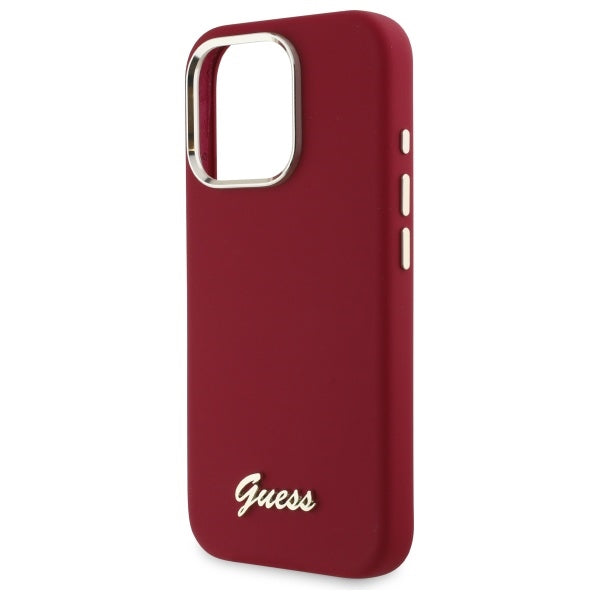 Deksel for Apple iPhone 16 Pro, Guess, Script Metal Logo, Rød