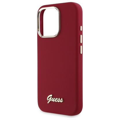 Deksel for Apple iPhone 16 Pro, Guess, Script Metal Logo, Rød