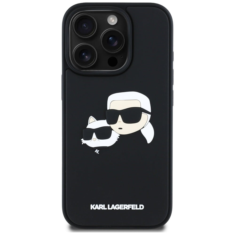 Deksel for Apple iPhone 16 Pro, Karl Lagerfeld, 3D Rubber Karl & Choupette, Svart
