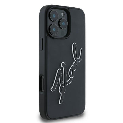 Deksel for Apple iPhone 16 Pro, Karl Lagerfeld, 3D Rubber Signature, Svart