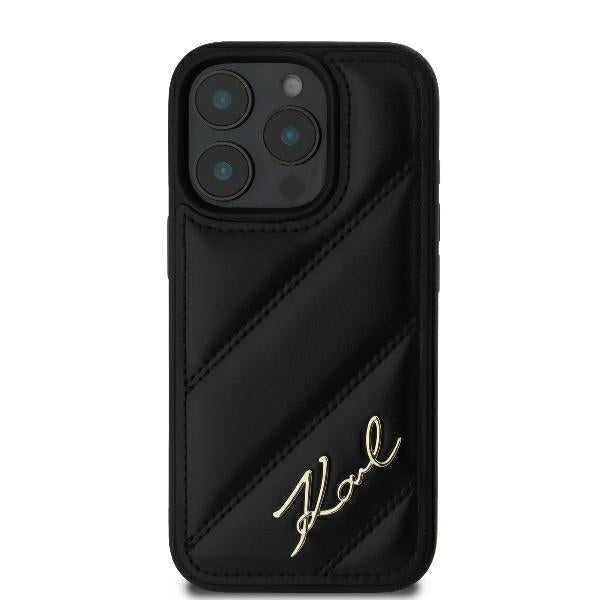 Deksel for Apple iPhone 16 Pro, Karl Lagerfeld, Diagonal Quilted Script, Svart
