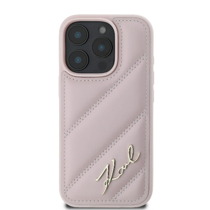 Deksel for Apple iPhone 16 Pro, Karl Lagerfeld, Diagonal Quilted Script, Rosa