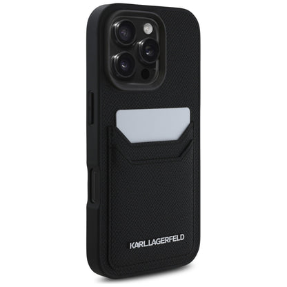 Deksel for Apple iPhone 16 Pro, Karl Lagerfeld, Grained Cardslots, Svart