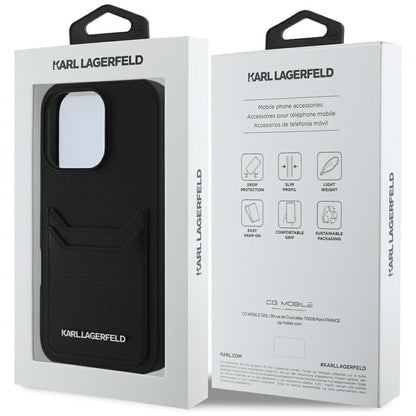Deksel for Apple iPhone 16 Pro, Karl Lagerfeld, Grained Cardslots, Svart