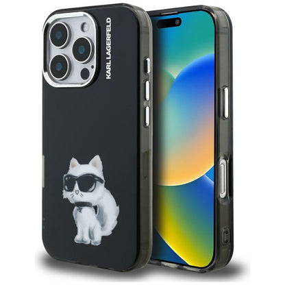 Deksel for Apple iPhone 16 Pro, Karl Lagerfeld, IML Aquarelle Logo Choupette, Svart