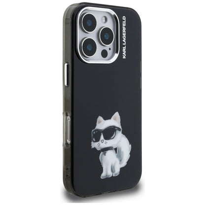 Deksel for Apple iPhone 16 Pro, Karl Lagerfeld, IML Aquarelle Logo Choupette, Svart