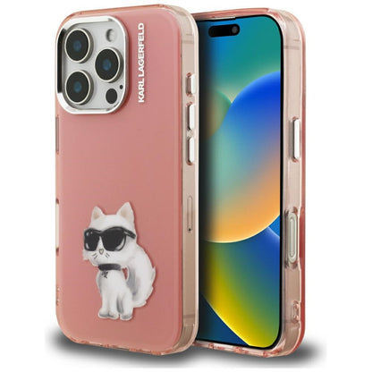 Deksel for Apple iPhone 16 Pro, Karl Lagerfeld, IML Aquarelle Logo Choupette, Rosa