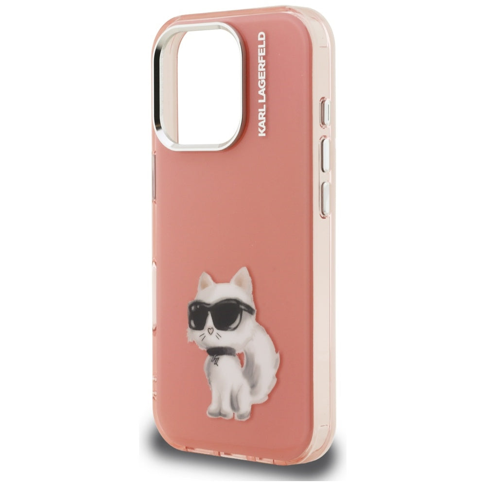 Deksel for Apple iPhone 16 Pro, Karl Lagerfeld, IML Aquarelle Logo Choupette, Rosa