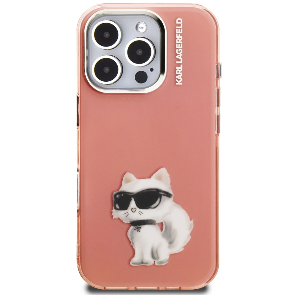Deksel for Apple iPhone 16 Pro, Karl Lagerfeld, IML Aquarelle Logo Choupette, Rosa