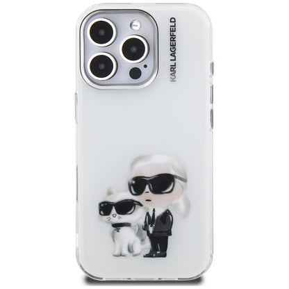 Deksel for Apple iPhone 16 Pro, Karl Lagerfeld, IML Aquarelle Logo Karl & Choupette, Hvit