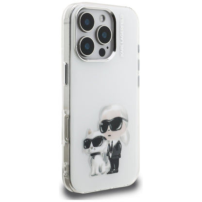 Deksel for Apple iPhone 16 Pro, Karl Lagerfeld, IML Aquarelle Logo Karl & Choupette, Hvit