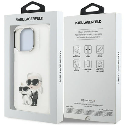 Deksel for Apple iPhone 16 Pro, Karl Lagerfeld, IML Aquarelle Logo Karl & Choupette, Hvit