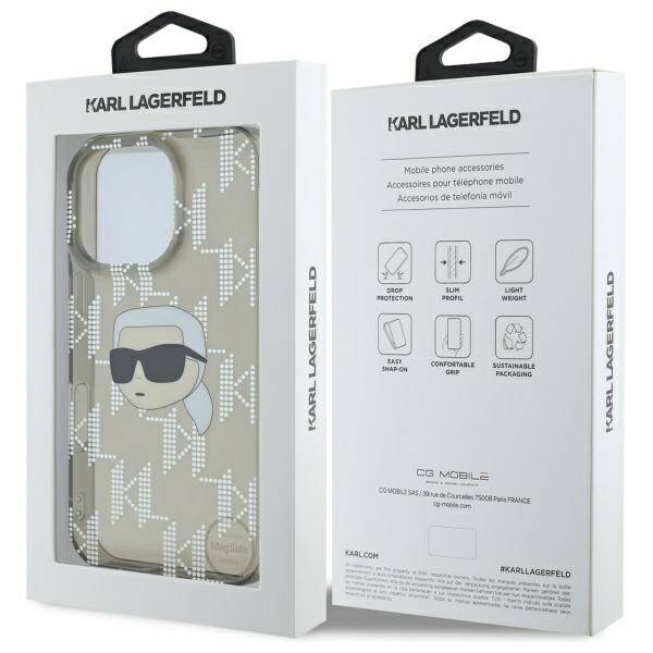 Deksel for Apple iPhone 16 Pro, Karl Lagerfeld, IML Luxury Electroplated Karl's Head, Svart