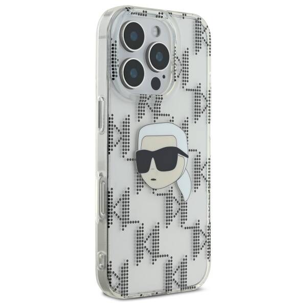 Deksel for Apple iPhone 16 Pro, Karl Lagerfeld, IML Luxury Electroplated Karl's Head, Gjennomsiktig