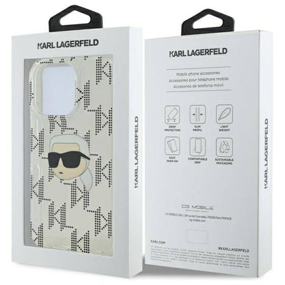 Deksel for Apple iPhone 16 Pro, Karl Lagerfeld, IML Luxury Electroplated Karl's Head, Gjennomsiktig