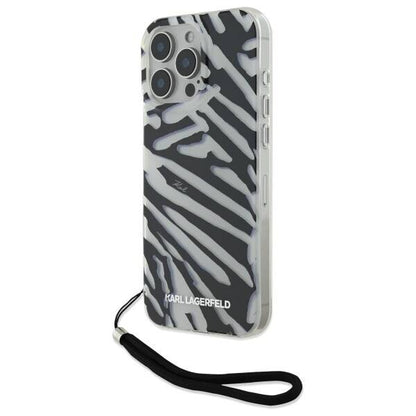Deksel for Apple iPhone 16 Pro, Karl Lagerfeld, IML Luxury Zebra Pattern with Strap, Svart