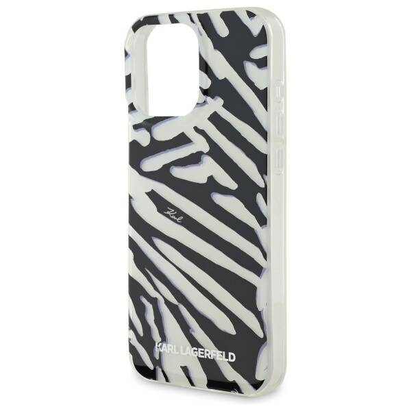 Deksel for Apple iPhone 16 Pro, Karl Lagerfeld, IML Luxury Zebra Pattern with Strap, Svart