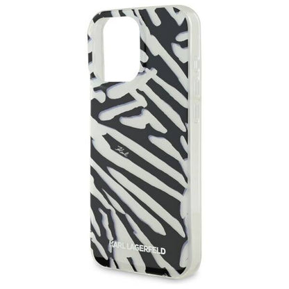Deksel for Apple iPhone 16 Pro, Karl Lagerfeld, IML Luxury Zebra Pattern with Strap, Svart