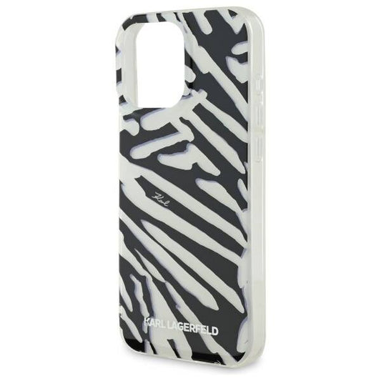 Deksel for Apple iPhone 16 Pro, Karl Lagerfeld, IML Luxury Zebra Pattern with Strap, Svart