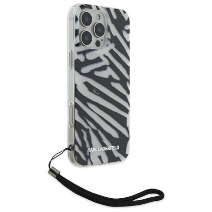 Deksel for Apple iPhone 16 Pro, Karl Lagerfeld, IML Luxury Zebra Pattern with Strap, Svart