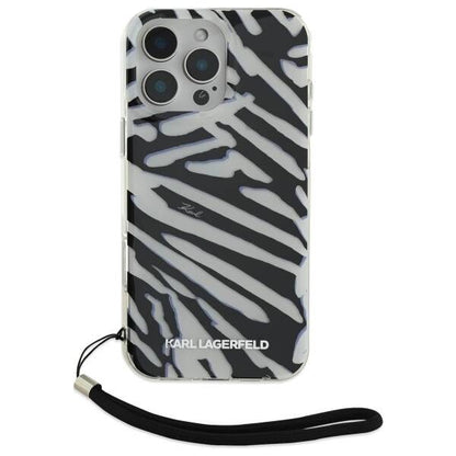 Deksel for Apple iPhone 16 Pro, Karl Lagerfeld, IML Luxury Zebra Pattern with Strap, Svart