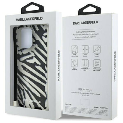 Deksel for Apple iPhone 16 Pro, Karl Lagerfeld, IML Luxury Zebra Pattern with Strap, Svart