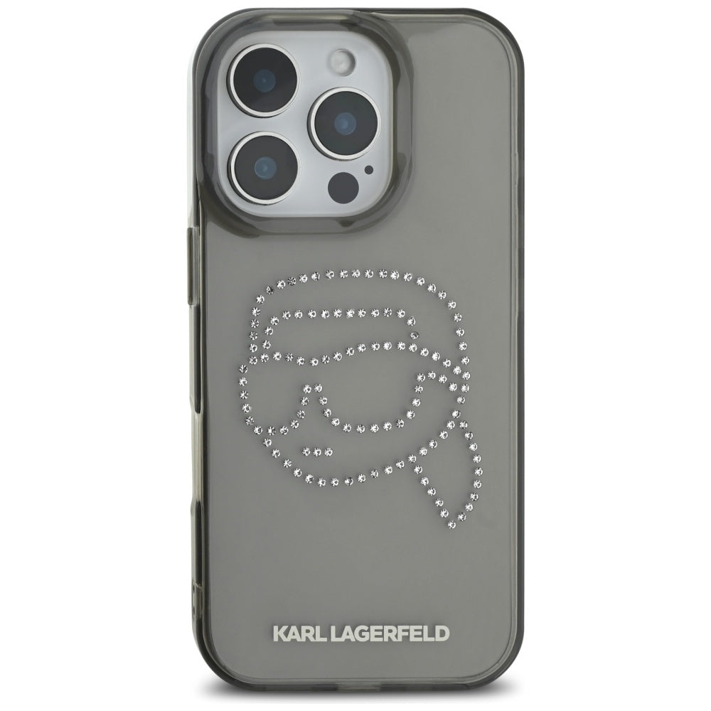 Deksel for Apple iPhone 16 Pro, Karl Lagerfeld, IML Rhinestones Karl's Head, Svart